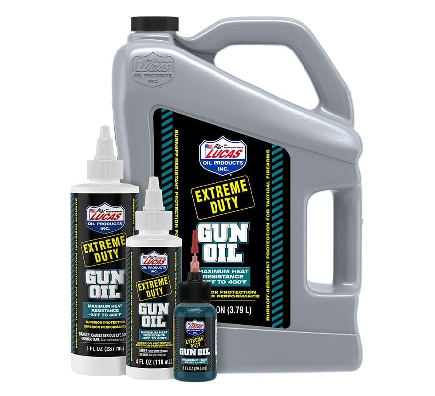 Lucas Oil Extreme Duty Gun Oil container sizes.